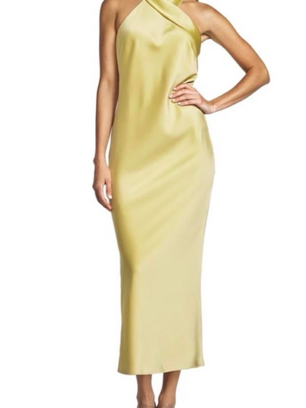 ANTONIO MELANI One-Shoulder Satin Maxi Dress in Light Yellow